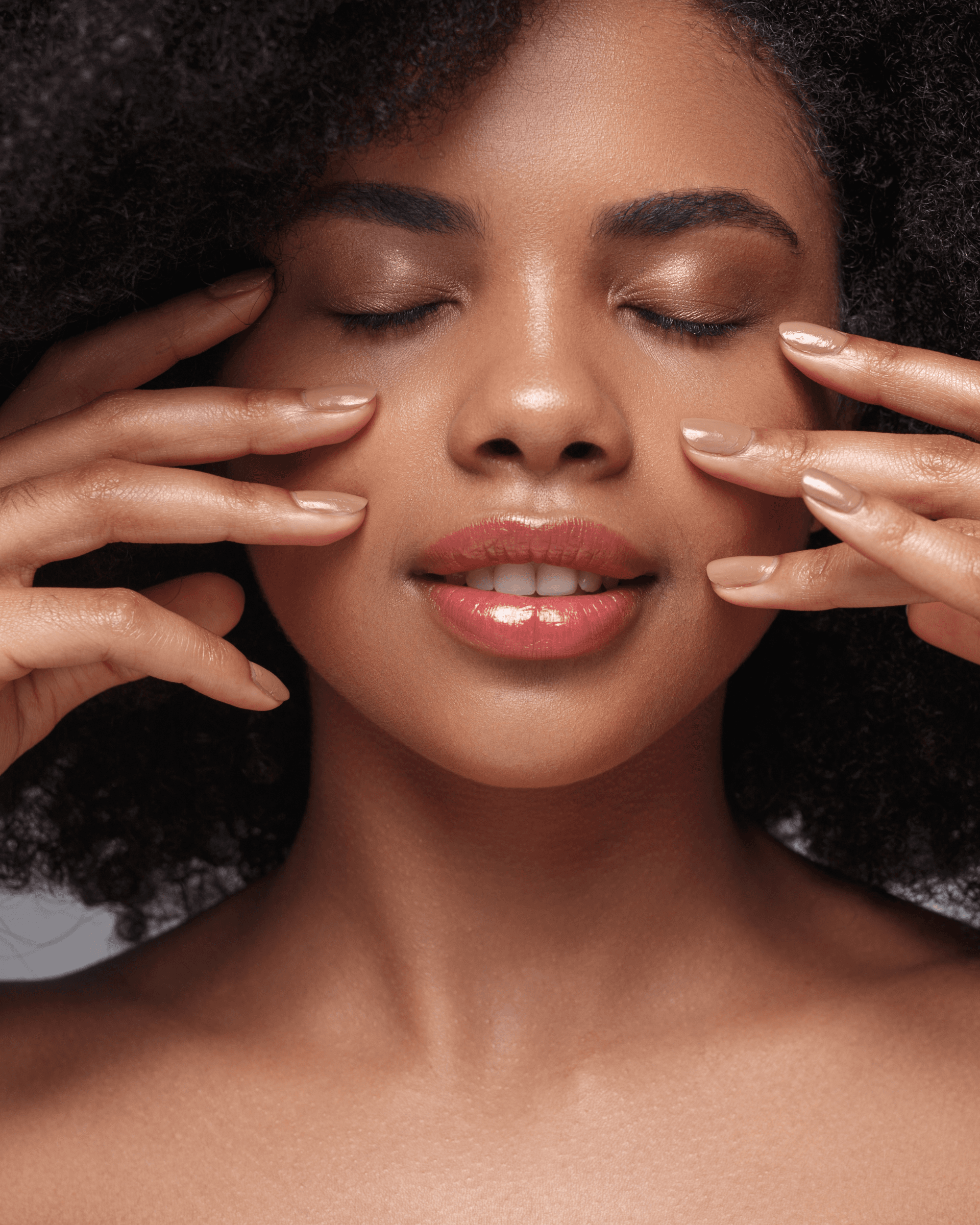 Woman with natural beauty, eyes closed in a moment of tranquility and self-care
